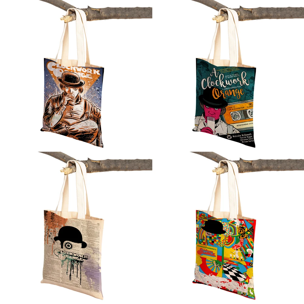 Crime Film A Clockwork Lady Shopping Bags Classic Movie Reusable Foldable Eco Canvas Women Shopper Bag Cartoon Travel Tote Handb