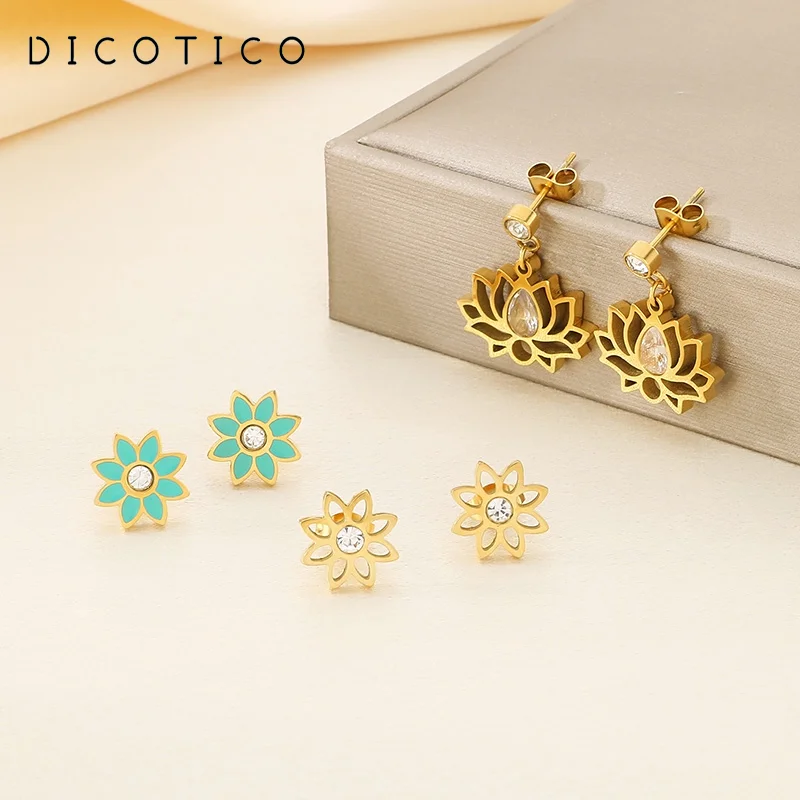 Blooming Effect Flower Stainless Steel Earrings For Female Fashion Gold Silver Color Elegant Wedding Jewelry Christmas Earings