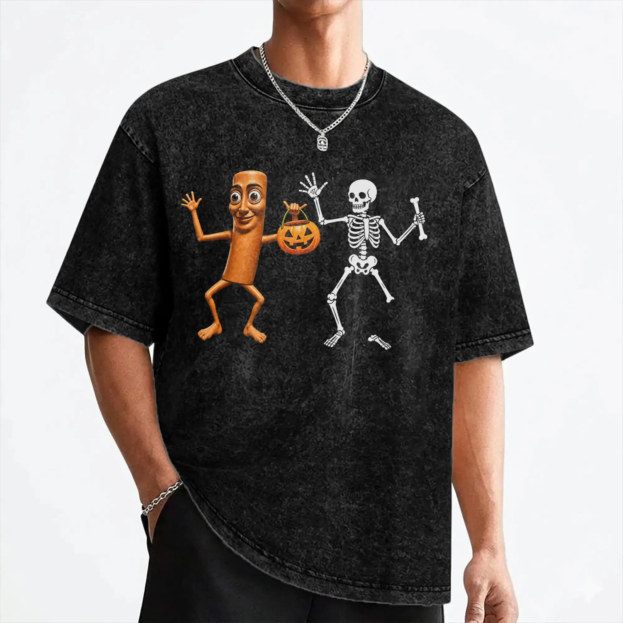 Tung Tung Tung Sahur Dance Skeleton Meme Halloween T Shirt Washed Short Sleeve T-Shirts for Men Women Streetwear Graphic Tees