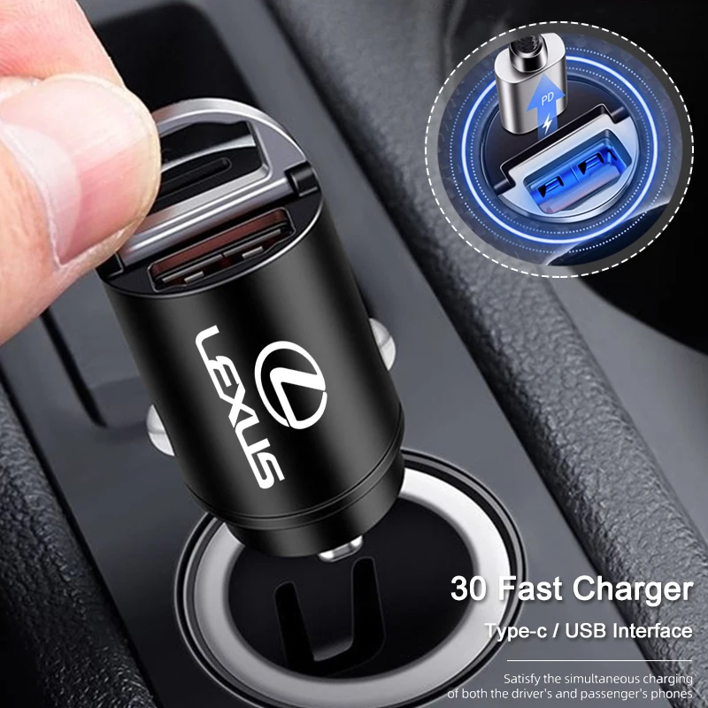 Carregador de Carro Mini USB Tipo-C: Adaptador de Carregamento Rápido e Acessórios para Válvula de Pneu para Lexus ES, LM, GS, IS, NX, RX, LX, RZ, IS250, IS430, RX300