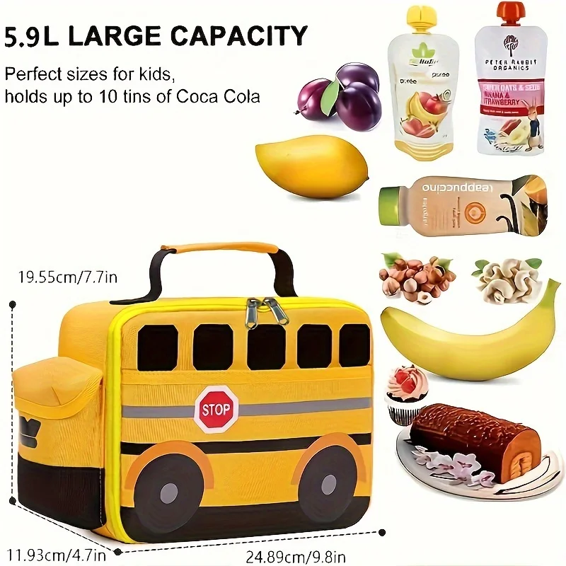 1pc Children School Bus Lunch Bag Car Insulated Box Boys Girls Picnic Back To School Ice Lunch Bags Cooler Thermal Organizers