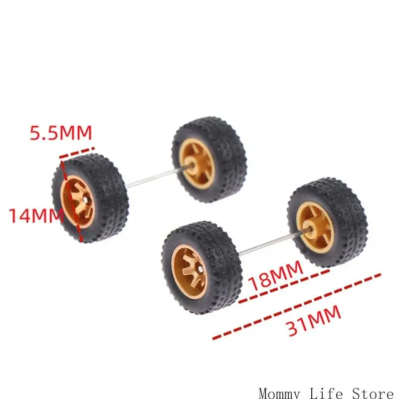 4PCS 1/64 ล้อโลหะพลาสติกและเพลาที่ทนทานสำหรับรถบรรทุกของเล่นระยะไกล
