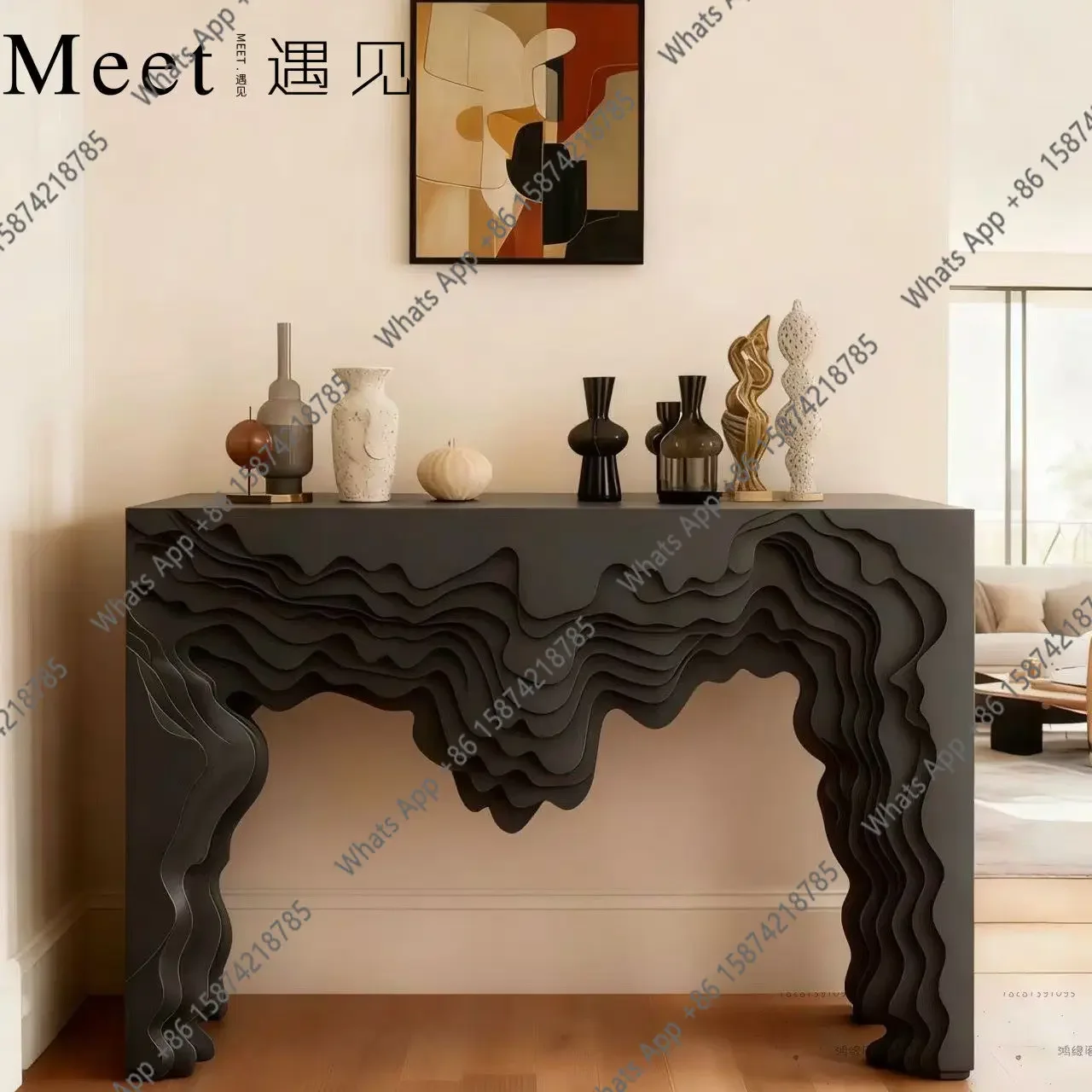 Hi Italian Light Luxury Three-dimensional Wave Entrance Table Modern Simple Art Entrance Table Living Room Home Decoration Table