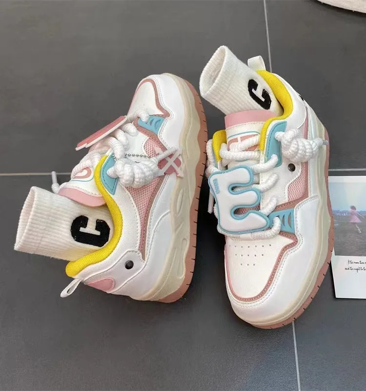 Preppy Style Women Pink Shoes Fashion Breathable Girls Sneakers Sports Casual Size 36-44