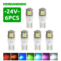 6x T10 W5W 194 168 Lamp 5 SMD 5050 LED MAKER DOME Interior Wedge Warm White Lights 6000K Bulbs For Truck DC 24V