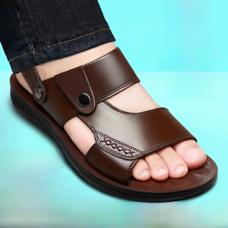 

Мужские сандалии Woodpeer, летние, из натуральной кожи, пляжные, нескользящие, повседневные, дышащие, больших размеров, без застежек