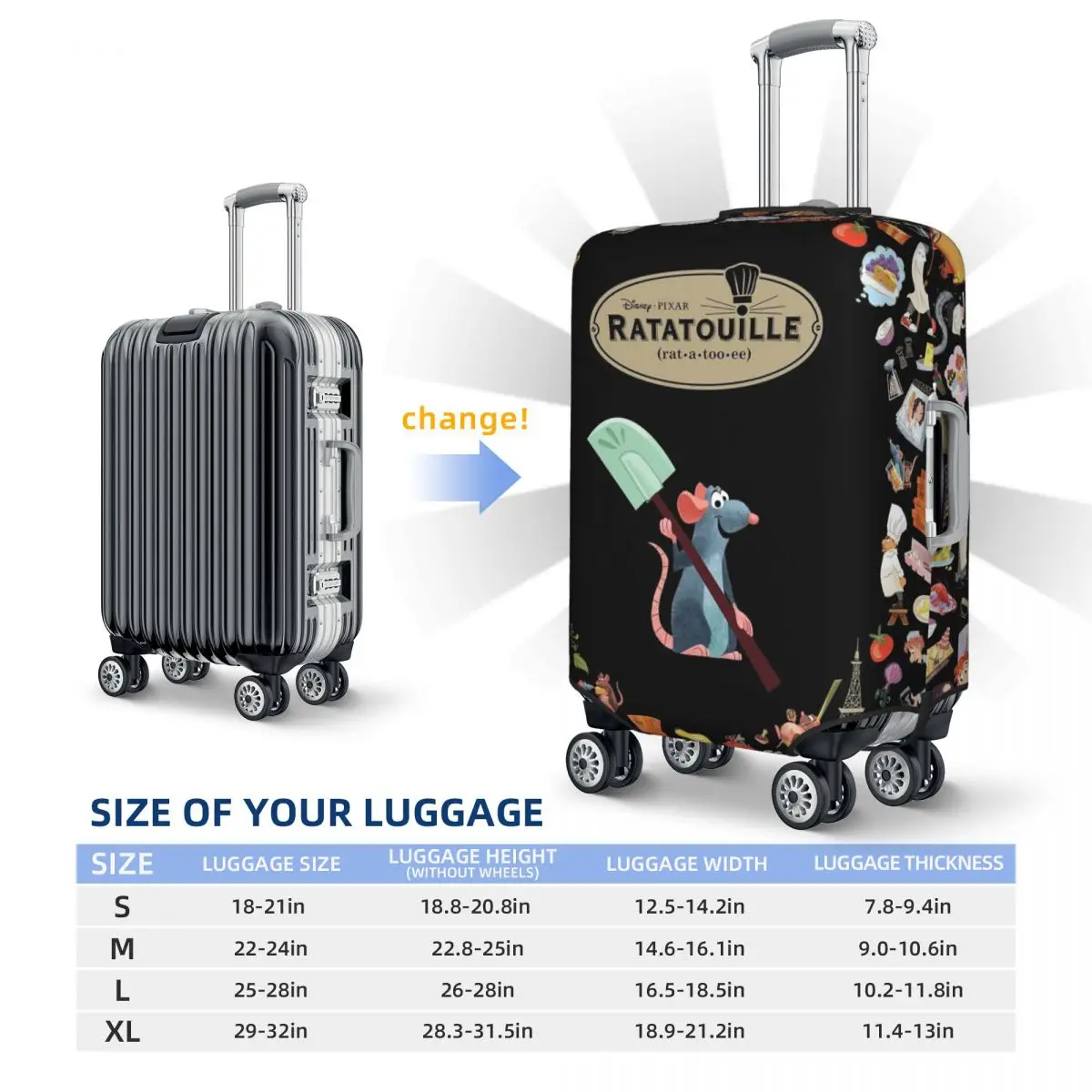 Capa de bagagem personalizada Ratatouille Remy, capa protetora de mala da moda, terno para 18-32 polegadas