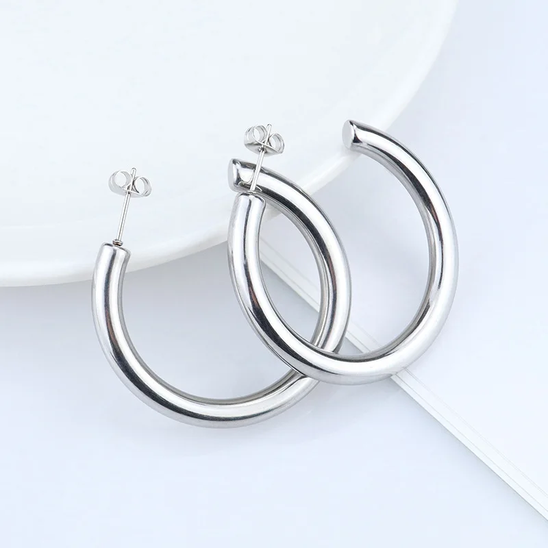 Oversize Gold Plated Hoop Earring Simple Thick Round Circle Stainless Steel Earrings for Women Punk Hiphop Jewelry Brincos