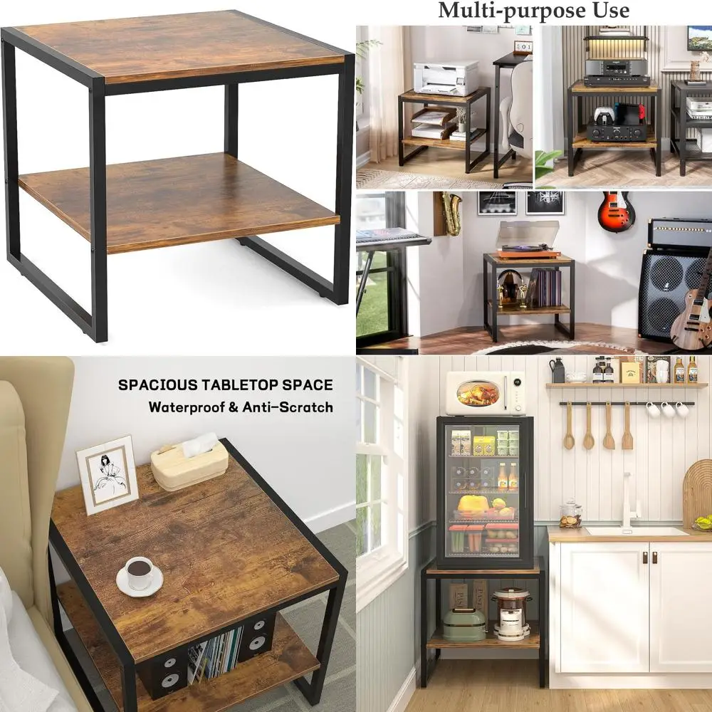 

Приставной столик в индустриальном стиле, мини, коричневый, с 2-уровневым хранением, для гостиной