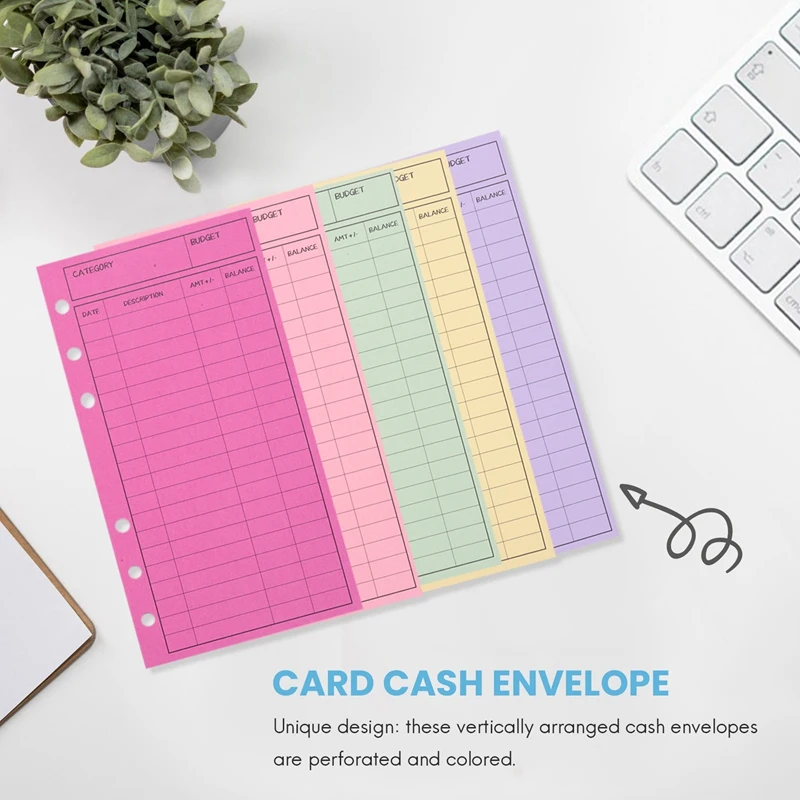 12 Budget Envelopes, Card Cash Envelope System, Save Money, Various Colors, Vertical Layout And Perforation