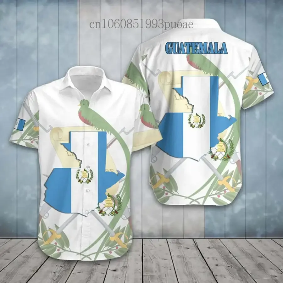 New Guatemala Flag Men's Hawaiian Shirt 3D Printed Casual Fashion Customized Name Men's and Women's Short sleeved Top