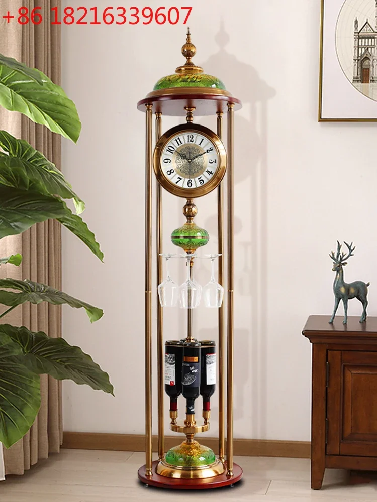 

Floor clock living room Chinese retro villa large ornament vertical clock silent home standing clock