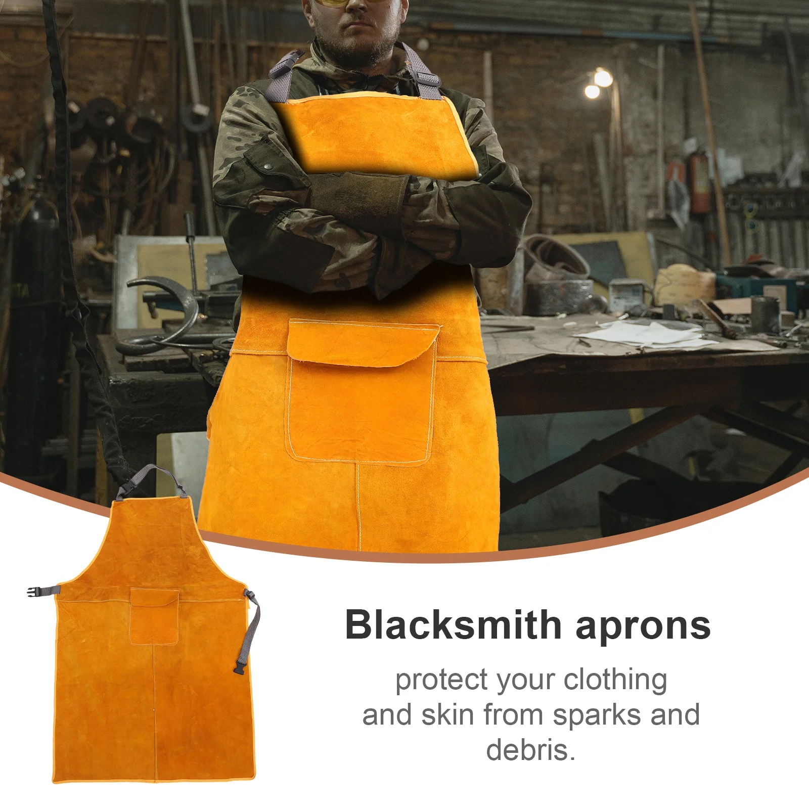 Welding Apron Thick Heavy Duty Split Fireproof Wear Resistant Apron Adjustable Straps Large