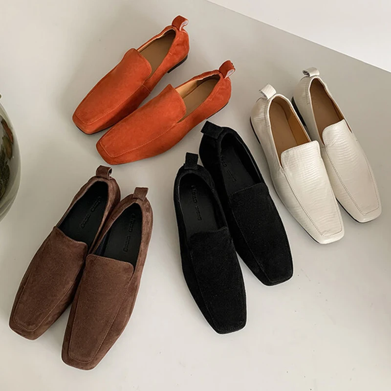 JOZHAMTA Size 34-40 Women Causal Loafers Real Leather Suede Flats Ballet Shoes Square Toe Soft 2025 New Office Lady Dress Pumps