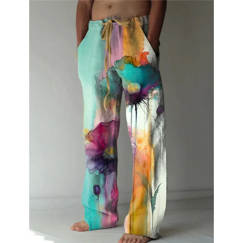 سراويل الشاطئ الرجالية مجردة زهرة 3D الطباعة السراويل الرجالية مريحة عارضة اليومية عطلة الشارع ارتداء هاواي