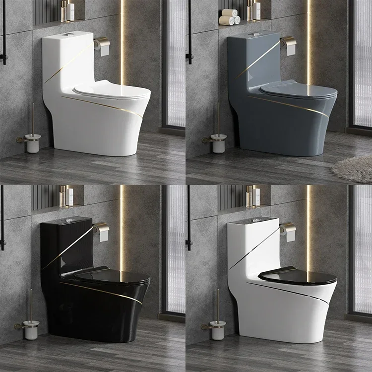 -High Quality Luxury Bathroom Wc Toilet Color One Piece Toilet Bowl Ceramic Sanitary Ware Black Gold Toilet