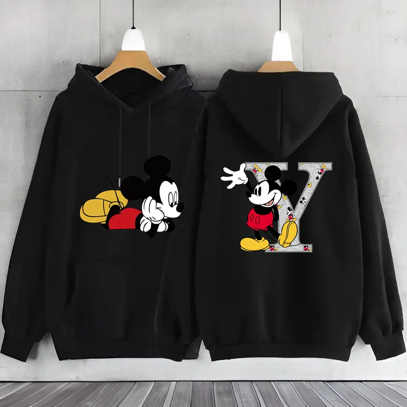 Cute Mickey Mouse A-Z 26 English Letter Hoodie Women's Sweatshirts Hoodies Long Sleeve Woman Clothing Hoodie Women's Sweat-shirt