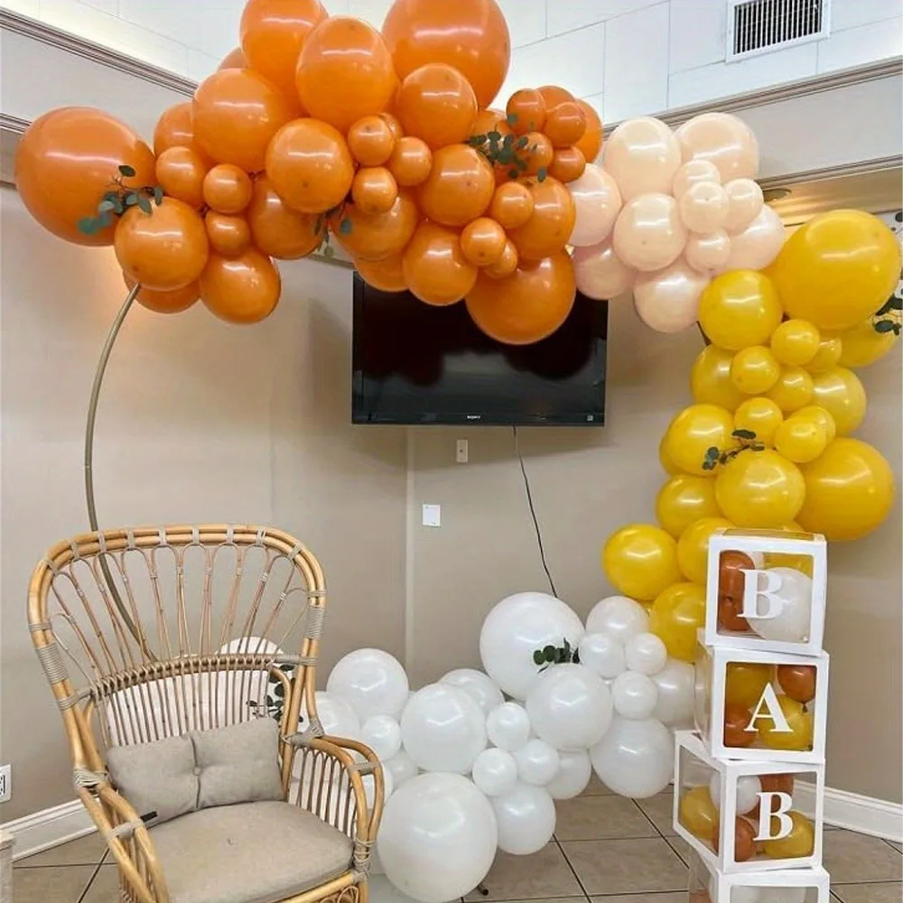 136pcs Retro Nude Orange Yellow Balloon Set Sunshine Theme Birthday, Brilliant Party, Anniversary Party, Wedding Decoration