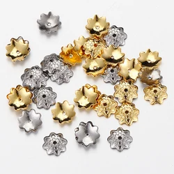 50pcs 7mm Gold Color Stainless Steel Flower Bead Caps for Jewelry Making DIY Components Accessories Beads Base Wholesale