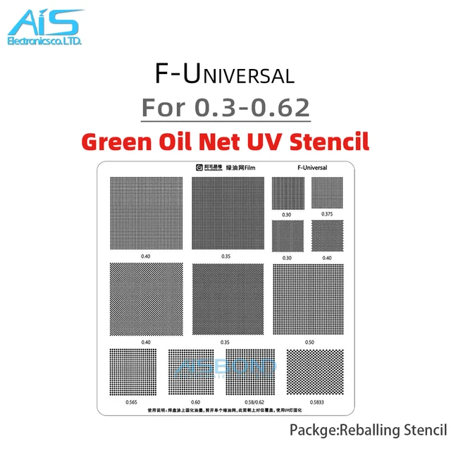 Amaoe Universal Green Oil Net UV Solder Mask Ink Kit For 0.3 0.35 0.375 0.4 0.5 0.565 0.5833 0.58 0.6 0.62 BGA Reballing Stencil