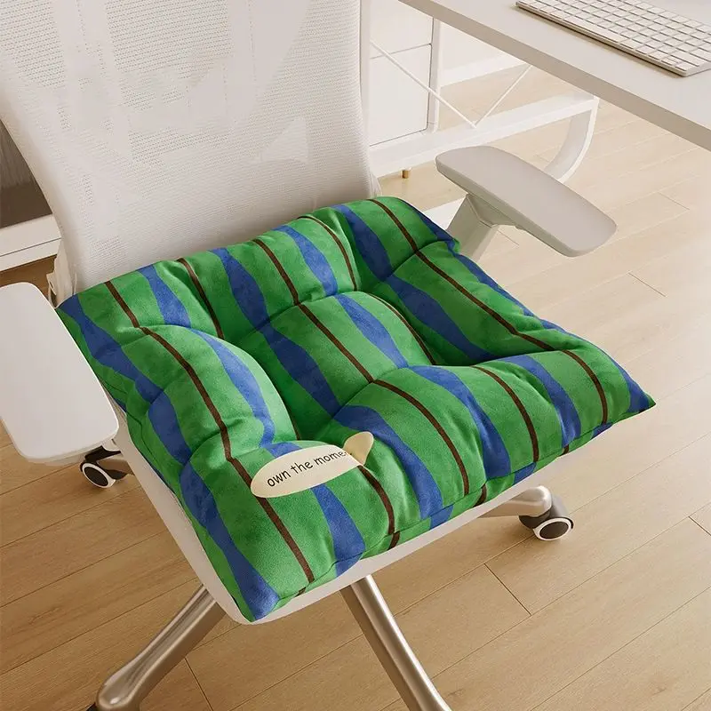 Soft Plush Striped Seat Cushion Thickened Non-Slip Comfortable Padded Pad for Office Chair Home Desk Gaming Seats Adults Relieve
