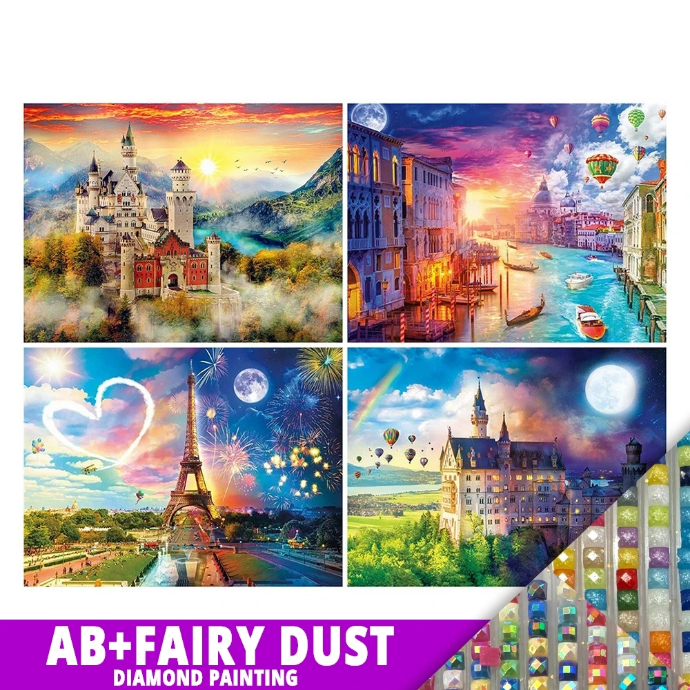 

AB Fairy Dust Diy 5d Full Diamond Painting Landscape Embroidery Drill Rainbow Castle Mosaic Furniture Decor Handmade Hobby