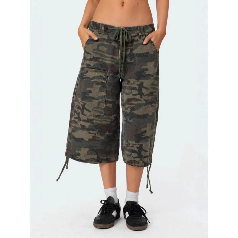Women's Trendy Loose Casual Camouflage Wide Leg Pants 2026 New Pocket Detail Crop Jeans Workwear