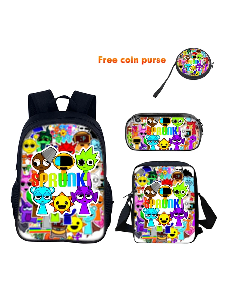 Sprunki การ์ตูนเด็กโรงเรียนกระเป๋าเป้สะพายหลังพร้อมกระเป๋าสะพายกระเป๋าดินสอโรงเรียนนักเรียนกระเป๋า Mochila สําหรับชายหญิงที่ดีที่สุดของขวัญ