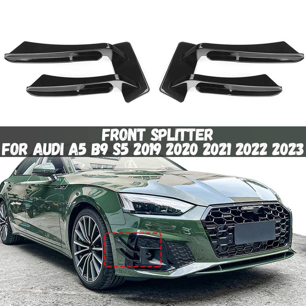 

For Audi A5 B9 Sportback Coupe Cabriolet S5 2019-2023 Front Bumper Canards Front Lip Spoiler Splitter Trim Sticker