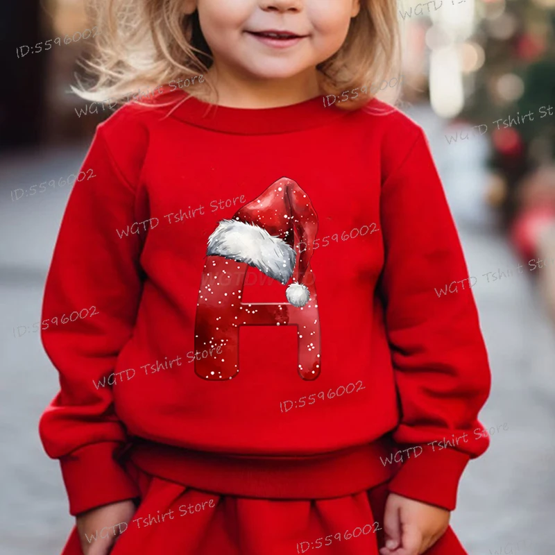 Girls Christmas 26 Alphabet Sweatshirts Festive Kids Wear Outfits Gifts Kids A-Z 26 Alphabet Christmas Party Matching Clothes