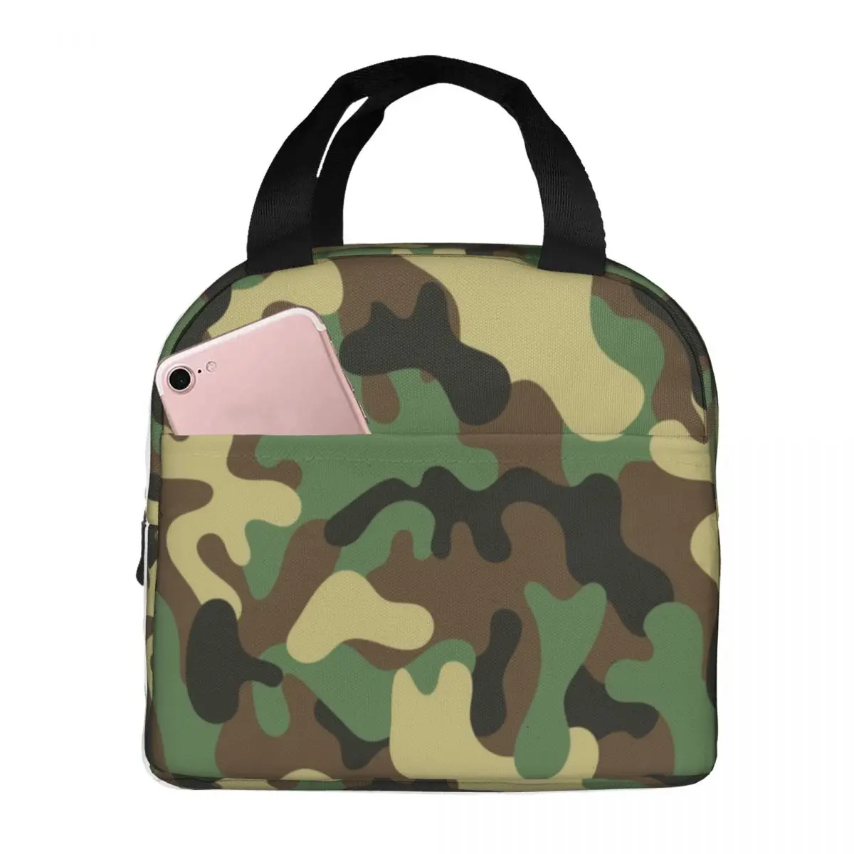 Camouflage Pattern Green Camo Lunch Bag Women Warm Cooler Insulated Lunch Boxes for Office