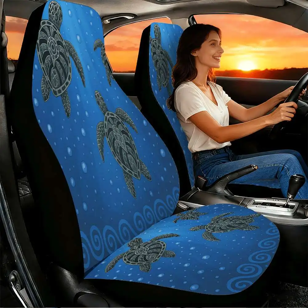 2pcs Sea Turtle Car Seat Covers | High Back Design, Polyester Material, Universal Fit For Cars, SUVs, And Trucks, Women'S Car Ac