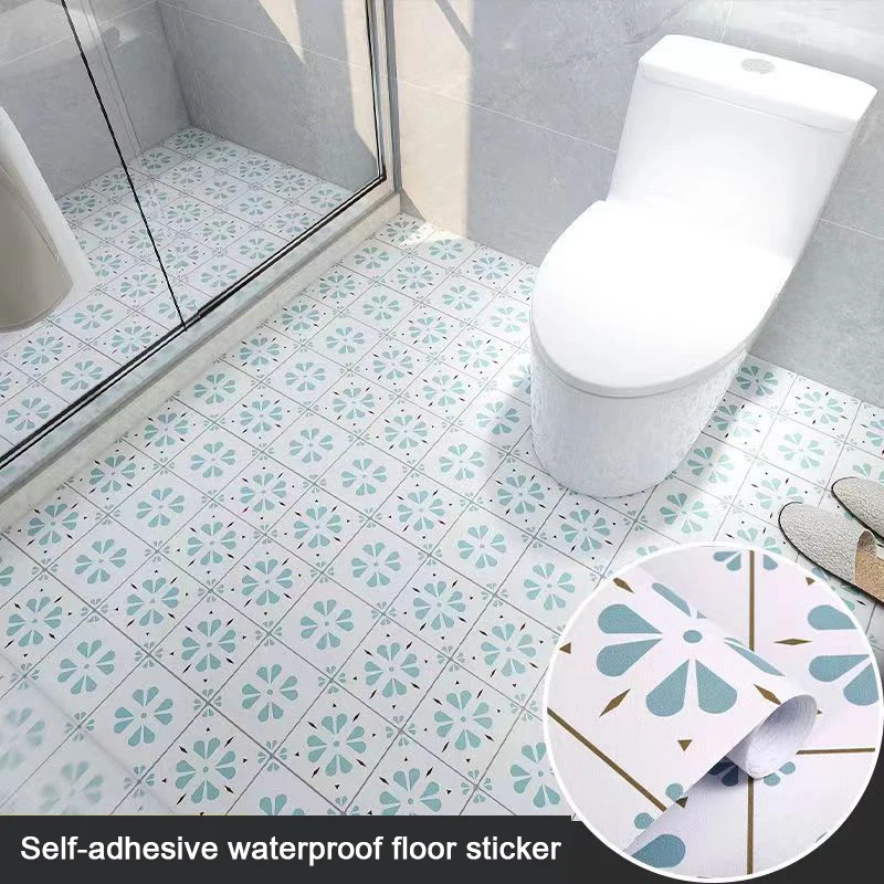 Self Adhesive Waterproof Thicken Tile Floor Sticker Bathroom Floor Non Slip Sticker Kitchen Toilet Living Room Decor PVC Sticker