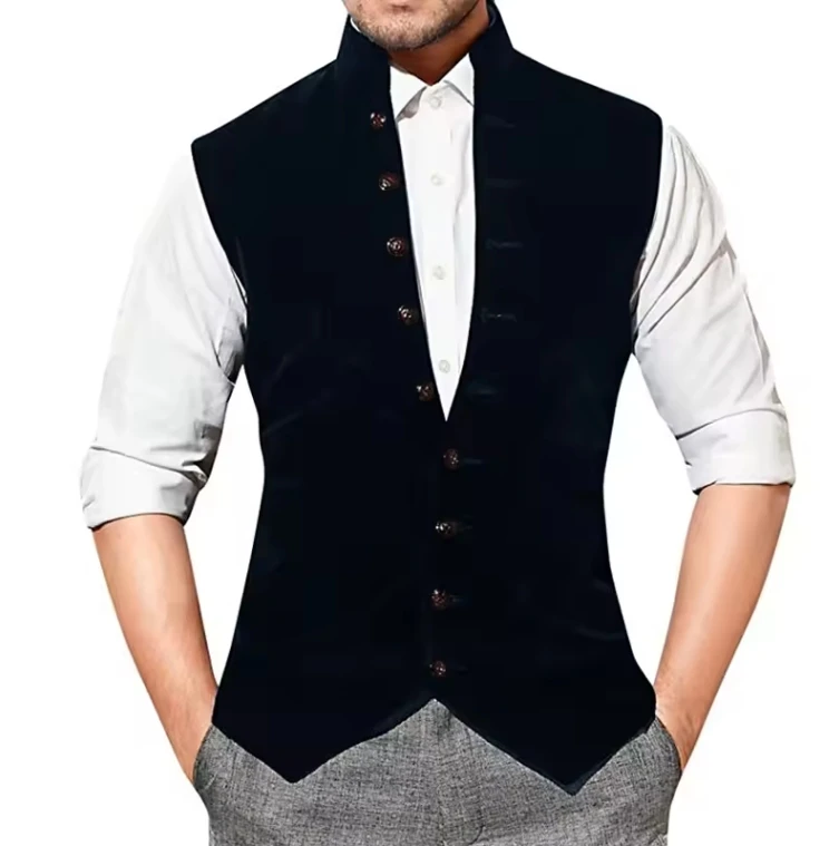 Мужской костюм, жилет, бархатный однобортный свадебный жилет с воротником-стойкой для жениха, приталенный жилет без рукавов в стиле стимпанк для мужчин, жилет