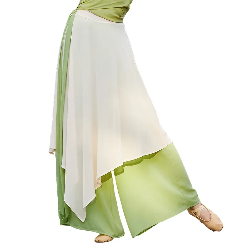 Cina Danza Chiffon Culottes Gamba larga Harem Gonna Pantalone Flowy Danza classica Ballerino popolare Pratica Indossare 2 strati Fata LU52