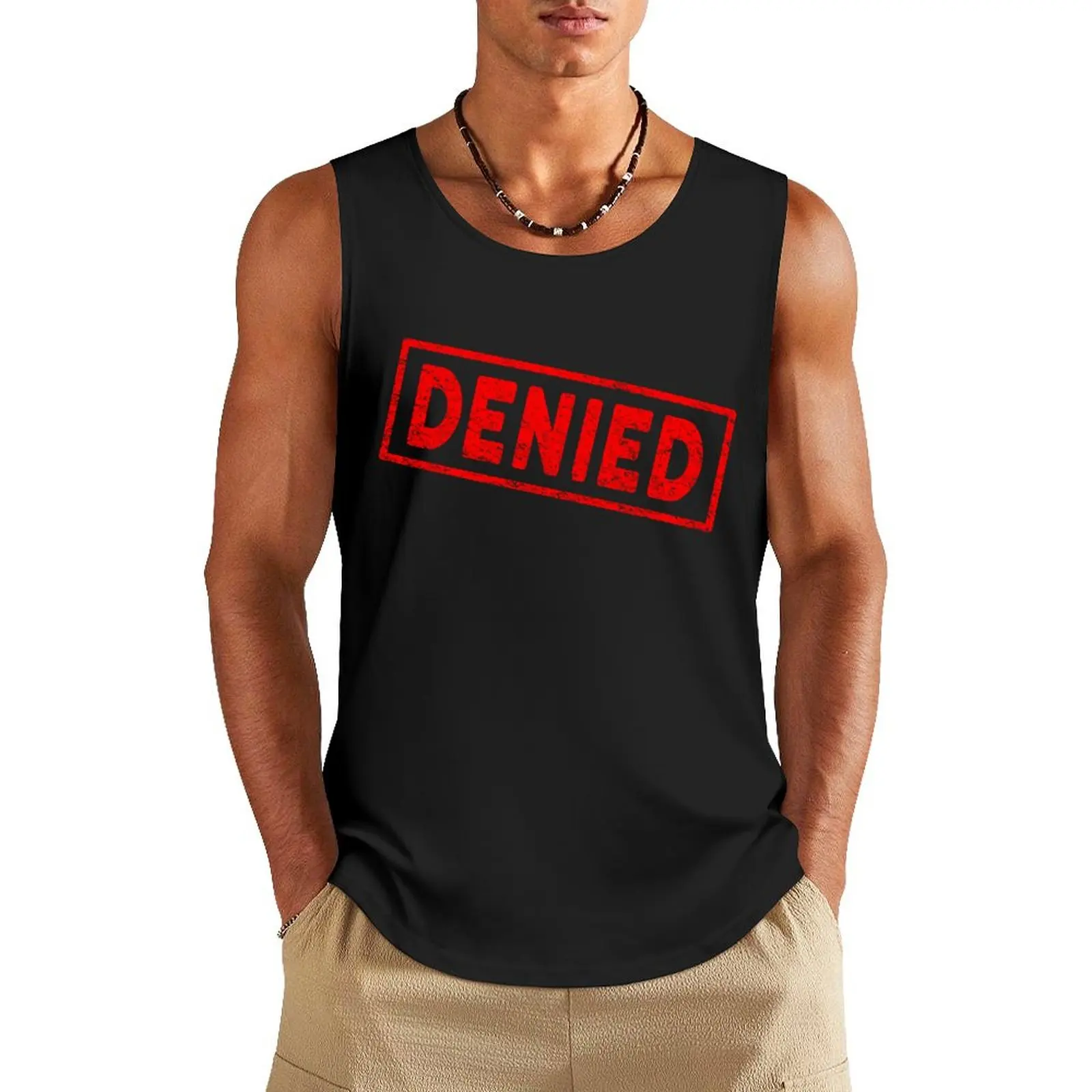 Denied Red Rubber Stamp Tank Top t-shirt Men's gym shirt men