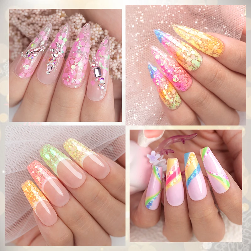 BOZLIN 5ML カラフルネオングリッタースパンコールジェル サマーカラー スパークリングエフェクト ソークオフ UV セミパーマネントネイルアート ワニスジェル