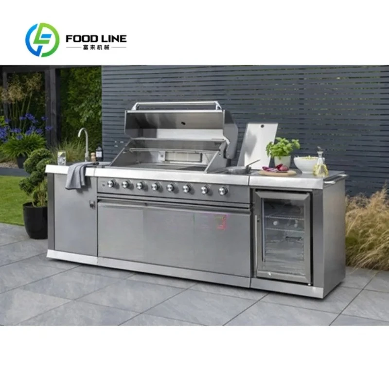 Customized Stainless Steel Outdoor Kitchen Cabinet BBQ Grill Sink Beverage Fridge Combo Premium Outdoor Kitchen Furniture Set