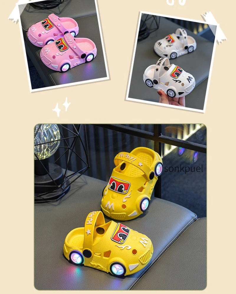 Kinder-Slipper Sommer Neu Jungen Autoform mit Leuchträdern Rutschfest Weiche Sohle Baby Mädchen Strand-Slipper – Detail 15