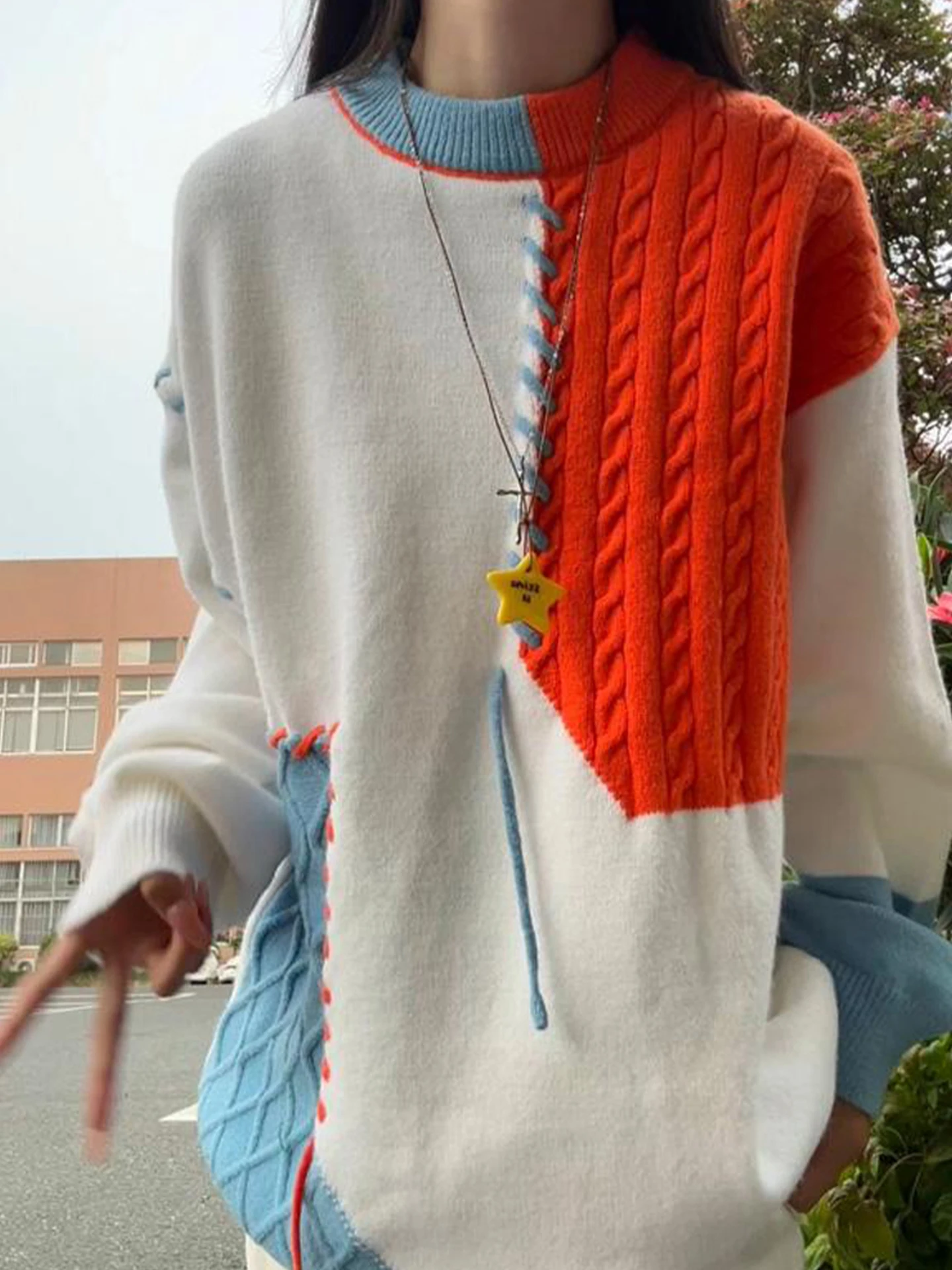 

Мужской вязаный свитер Cleanfit с круглым вырезом, цветными блоками, теплый зимний базовый слой, повседневный, с длинным рукавом