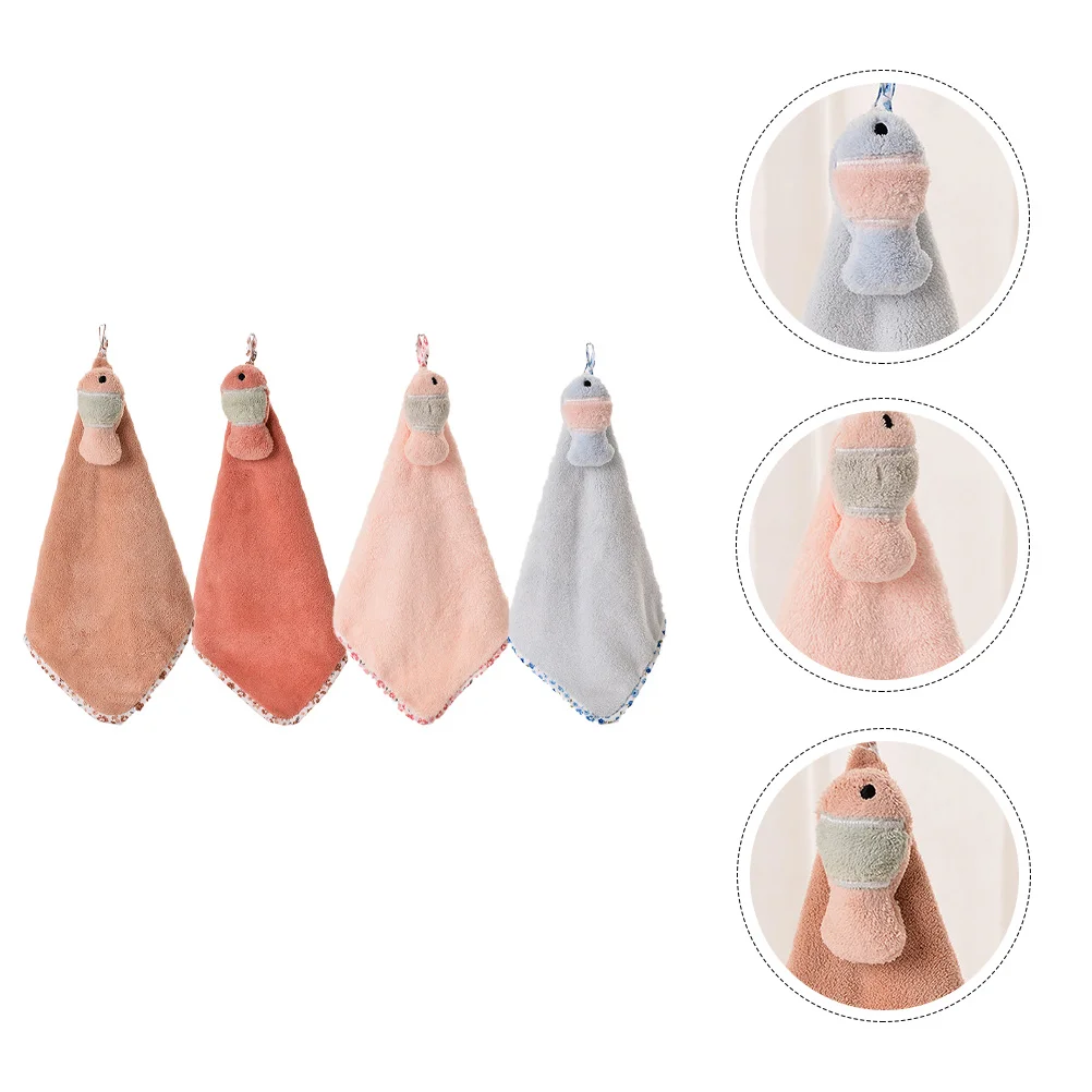 

4Pcs Absorbent Hanging Hand Towels Cartoon Fish Shape Soft Skin Friendly Quick Dry Bathroom Kitchen Wipe Towel