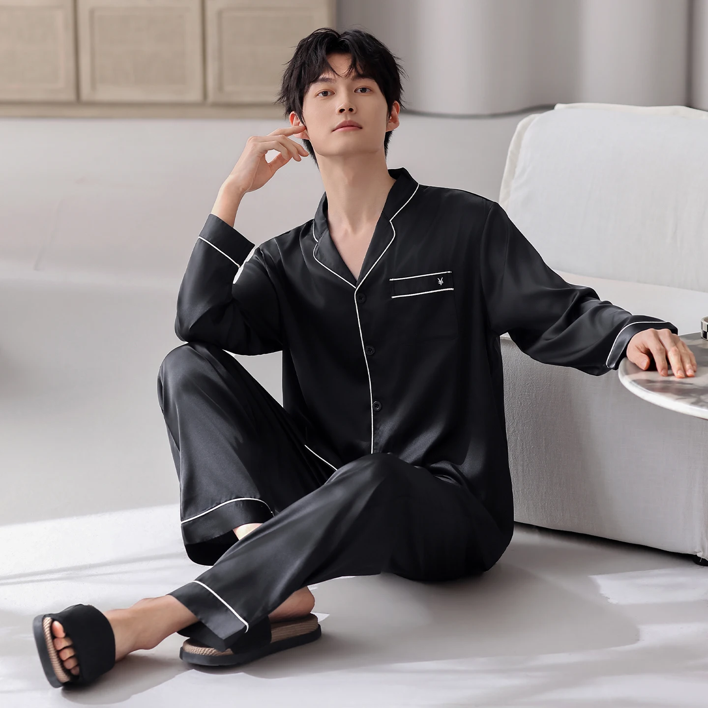 Fashion Sleepwear Spring Cardigan Pajamas Set For Mens Luxury Satin Silk Kimono Man Pyjamas Cozy Soft Nightgown Home Clothes