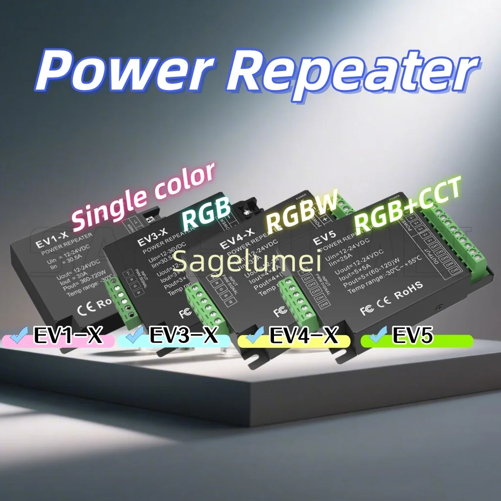 

Усилитель мощности Skydance EV1-X EV3-X EV4-X EV5 CV для светодиодных лент, 12-24В, постоянное напряжение, одно- и двухцветные светодиоды