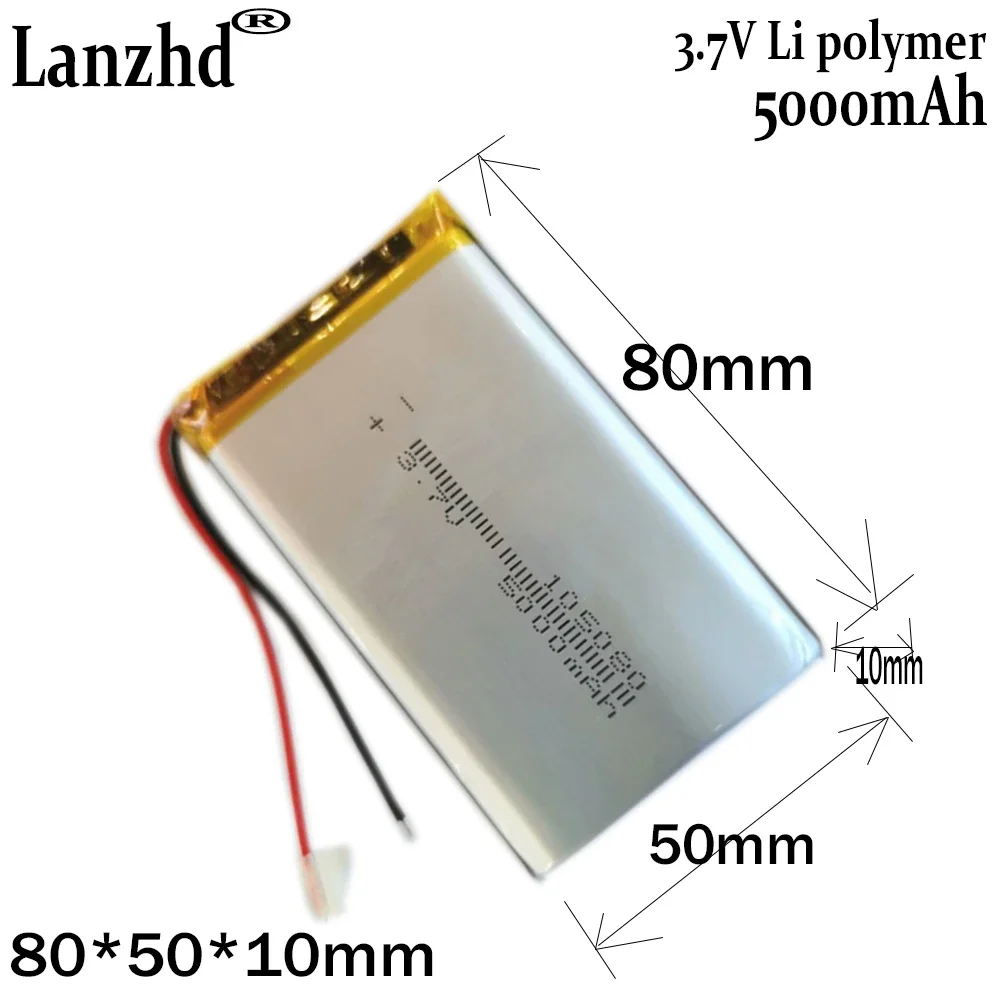 

3.7V 5000mAh 105080 Rechargeable Lithium Polymer Battery For LED Light Electric Toy Camera Bluetooth Headset GPS DVD Lipo Cell