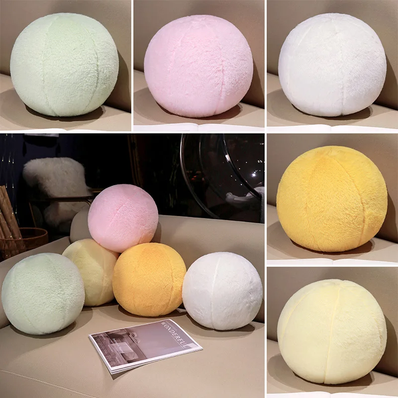 

New Ball-Shaped Plush Pillow Minimalist 3D Ball-Shaped Long-Pile & Curly-Pile Plush Toy Available in Multiple Color Soft Cushion
