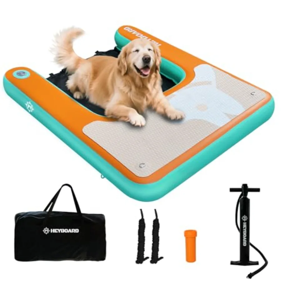 Inflatable Dog Pool Ramp for Large Dogs: EVA Non-Slip Floating Pontoon Ladder Steps for Dock, Boat, Pool Lake Blue, Supports Up