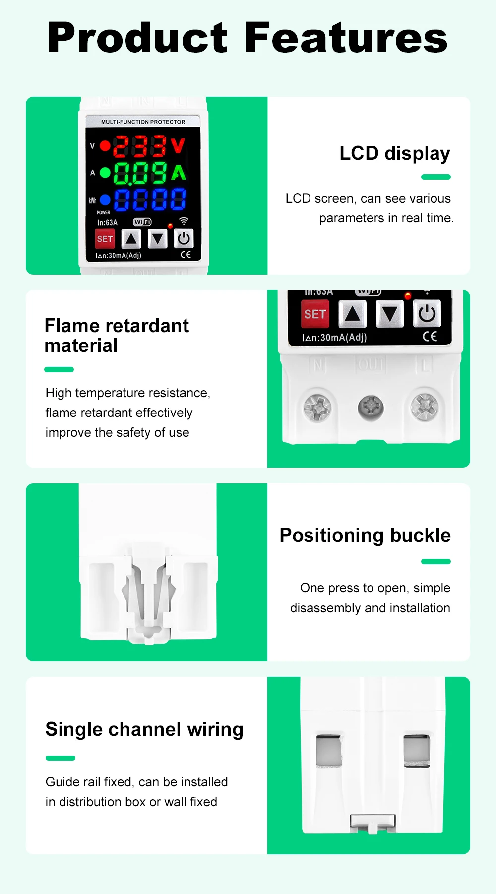MANHOT Smart WiFi Leistungsschalter 2P 63A mit Leck-, Temperatur-, Spannungs- und Stromschutz, Energiezähler, kompatibel mit Tuya Alexa – Detail 20