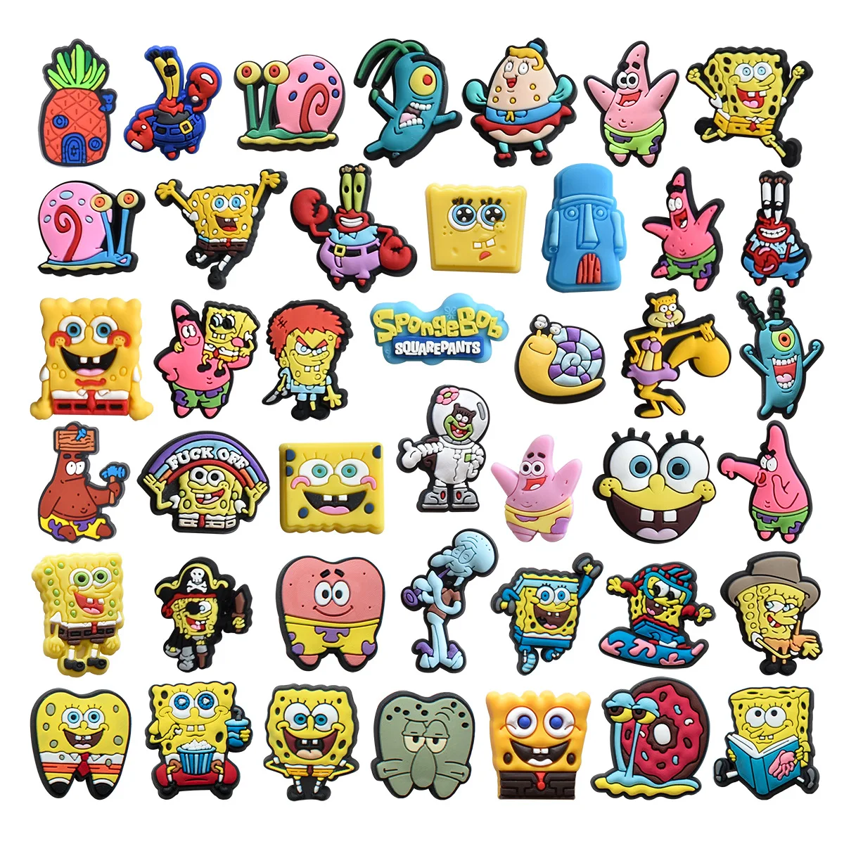 21/42pcs set Cartoon Sponge Shoe Charms Underwater Sea 2D PVC Detachable Clips for Crocs Clogs Sandals Decoration Accessories