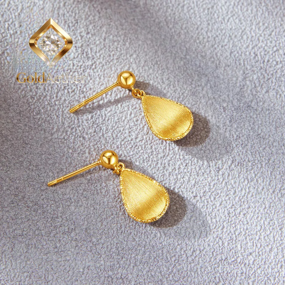 GoldAether  Luxury 24K 9999 Pure Gold real gold Women's Drop Earrings with Wire Pattern Elegant All-match Earrings