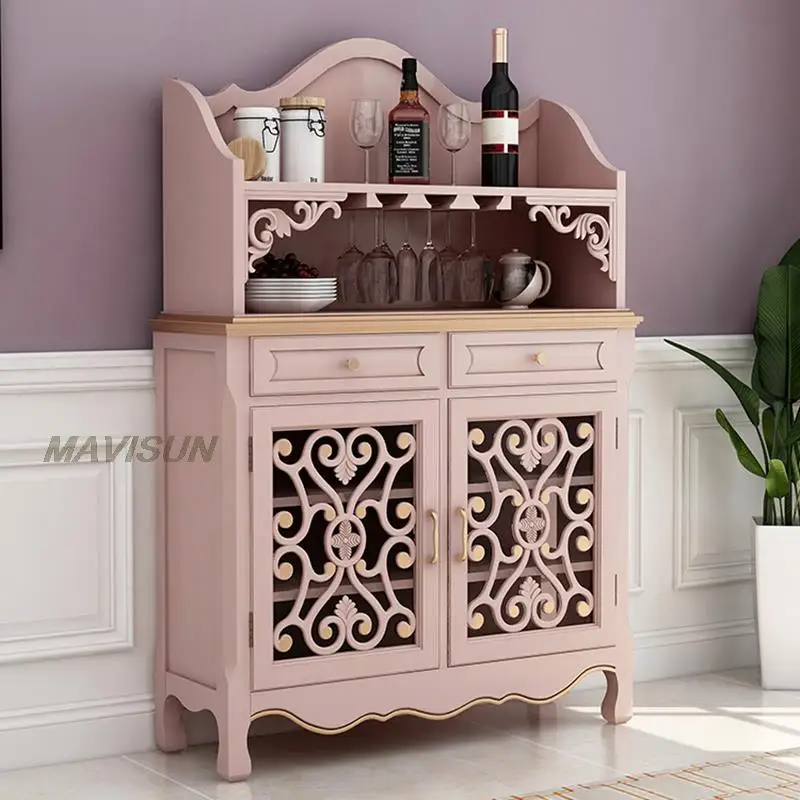 Naked Powder Light Luxury Retro Restaurant Buffet Sideboard American Minimalist Living Room Space-Saving Storage Wine Cabinet